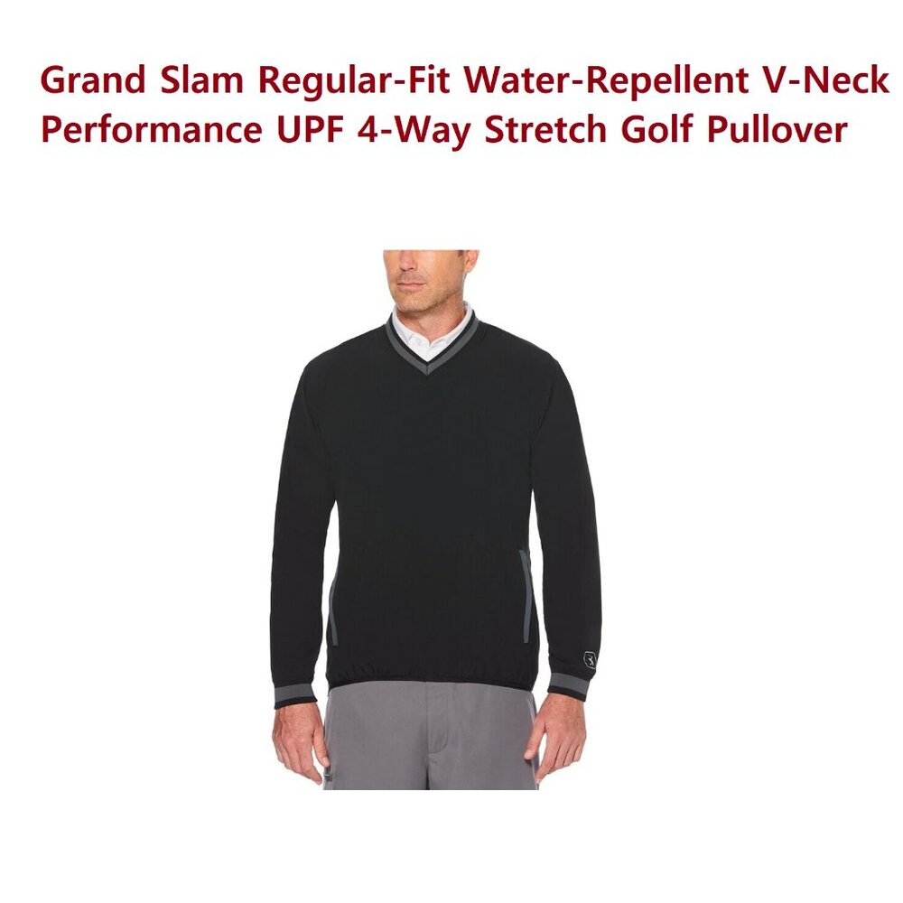 Grand Slam Reg-Fit Water-Repellent VNeck Performance UPF Golf Stretch Pullover